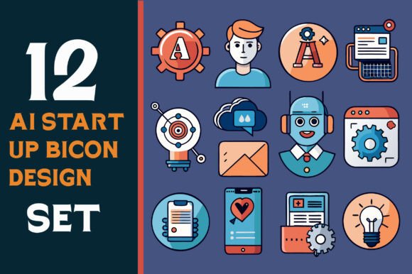 12 AI Startup Line Icon Set - Modern Tec