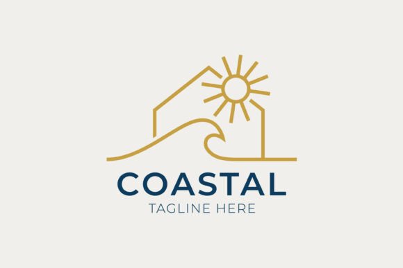 Coastal Seaside Logo: Sun, Wave & Home