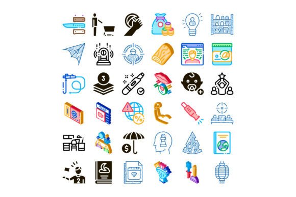 Diverse Business and Lifestyle Flat Line Icon Set