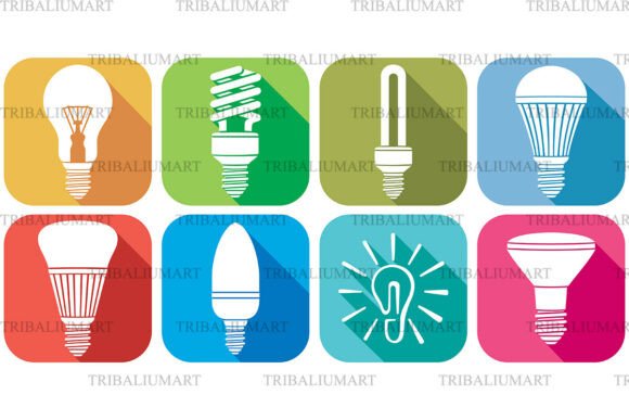 Flat Light Bulb Icons Set