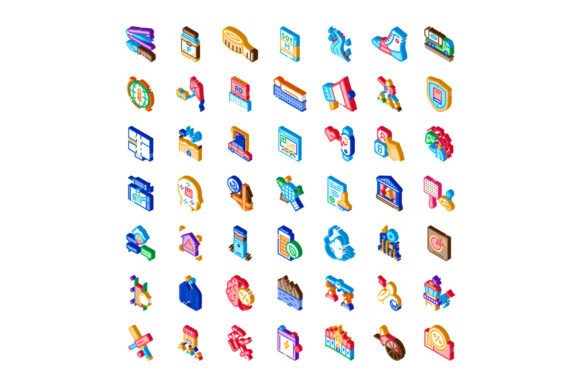 Isometric Icon Set Diverse Concepts: Colorful 3D Symbols That Bring Clarity to Real Work