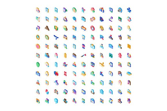 Isometric Vector Icons Set Illustrating