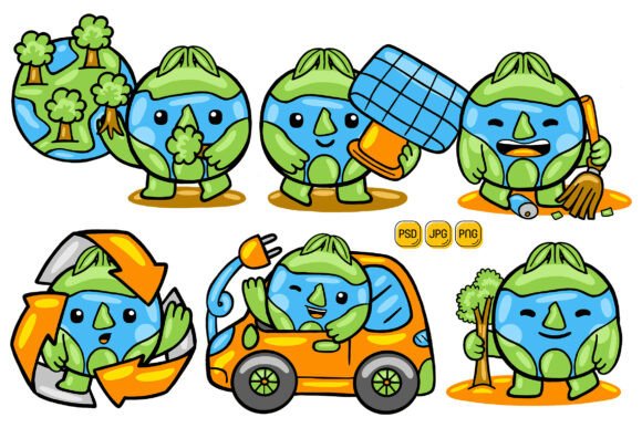 Kawaii Cartoon Earth Mascot Character 02: Your All-in-One Branding Illustrator