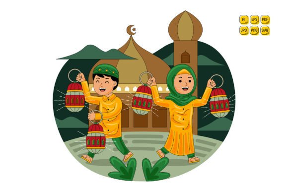 Muslim Couple Holding Ramadan Lantern