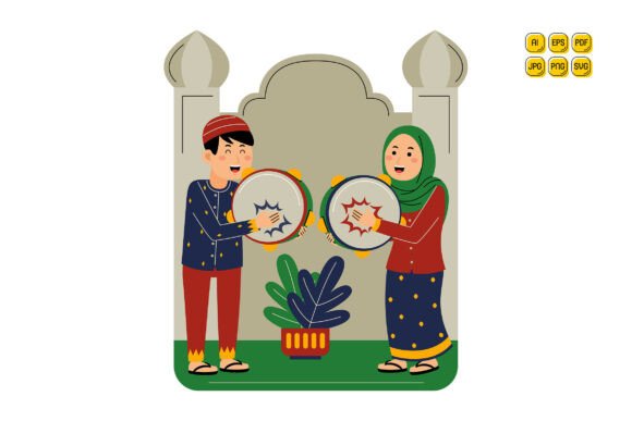 Muslim Couple Playing Tamborine Vector: A Flexible, Production-Ready Asset for Diverse Creative Needs