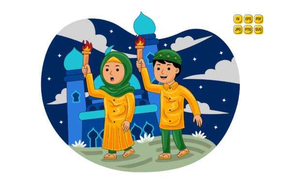 Muslim Man and Woman Holding Torch