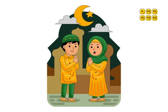Muslim Man Woman Greeting Ramadan