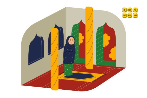Muslim Woman Praying in Mosque