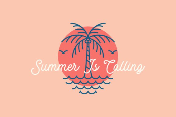 Summer is Calling Retro Line Art Logo