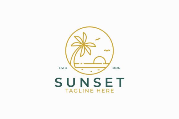 Sunset Beach Line Art Logo Design