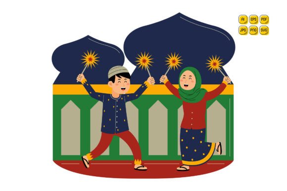 Young Couple Celebrating Ramadan Vector